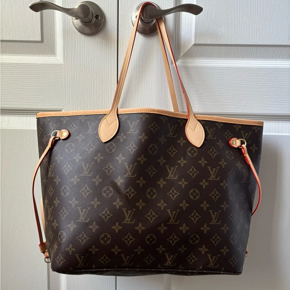 Designer Inspired brown Monogram coated canvas Tote - Brown with Tan Trim - Picture 1 of 16